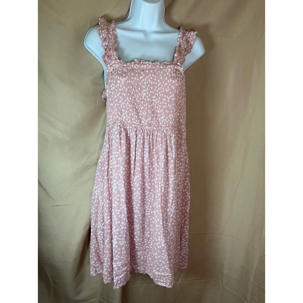 Pink Rose Floral Smocked Sundress Womens Large Pink New Ruffle Strap Square Neck